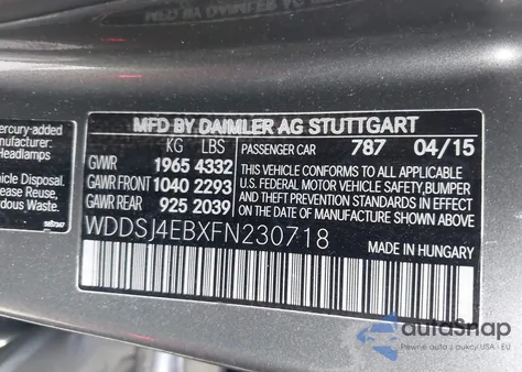 2015 Mercedes-Benz Cla 250 z USA, uszkodzony, nr VIN WDDSJ4EBXFN230718